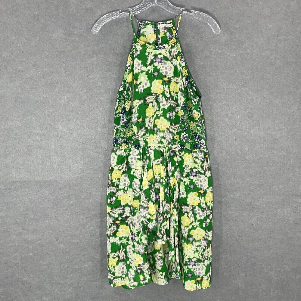 Rebecca Taylor Dress Women 4 Green Floral Bloom 100% Silk Sleeveless Halter